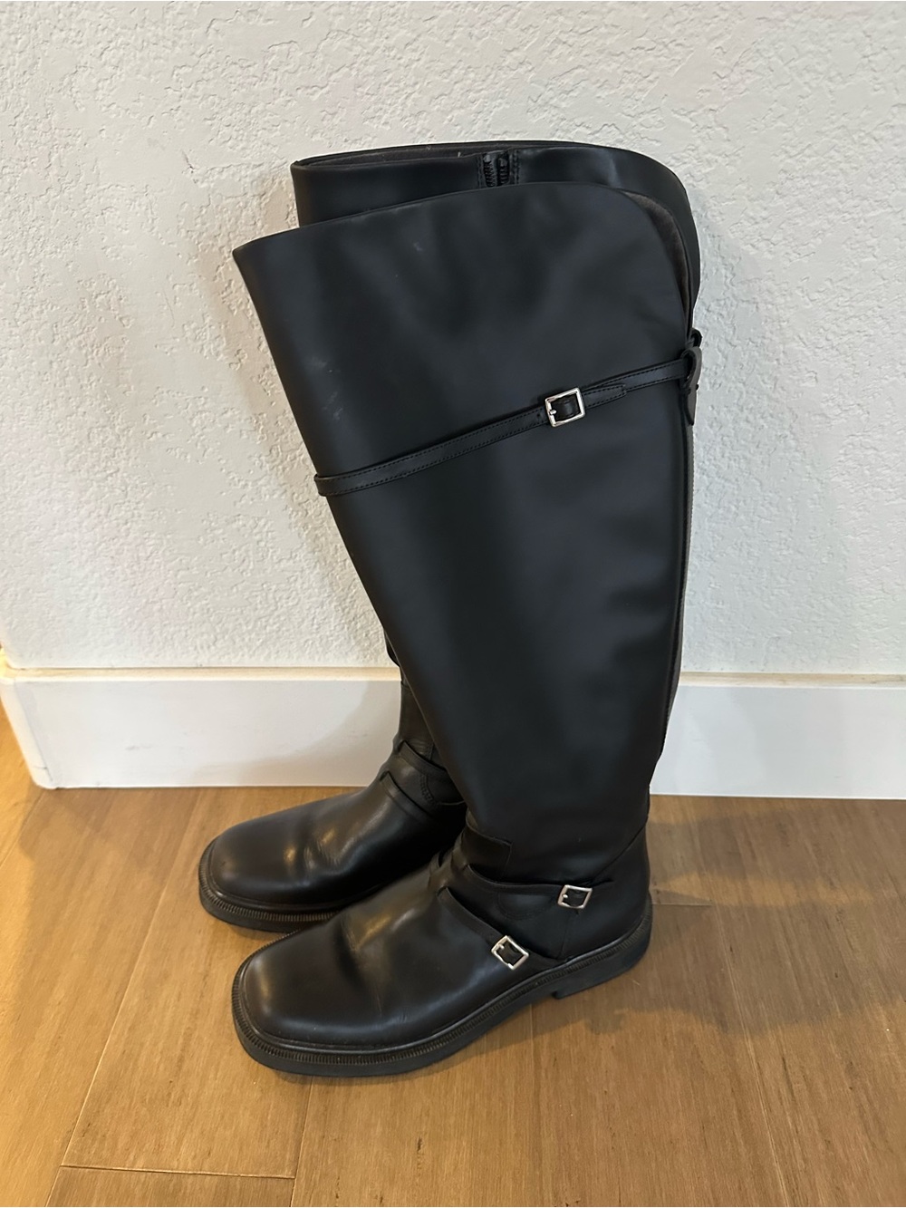 Franco Sarto Black Tall Riding Boots with Buckle Straps